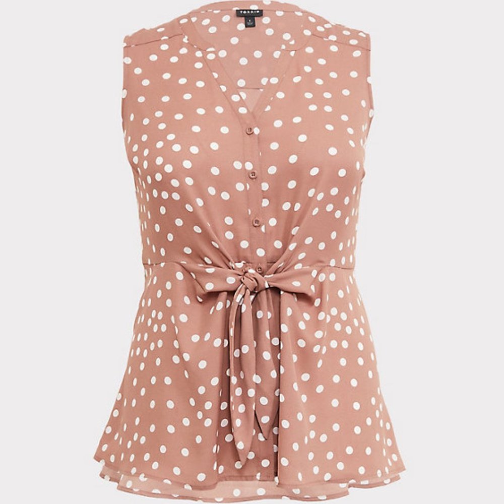 TORRID | TAUPE POLKA DOT GEORGETTE TIE SLEEVELESS